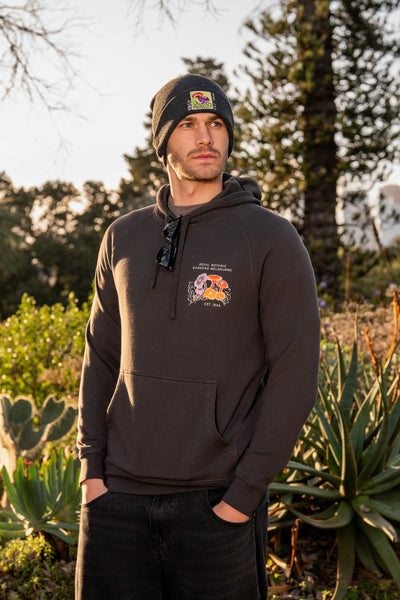 Long Sleeve Hoodie Mycelium- Washed Black