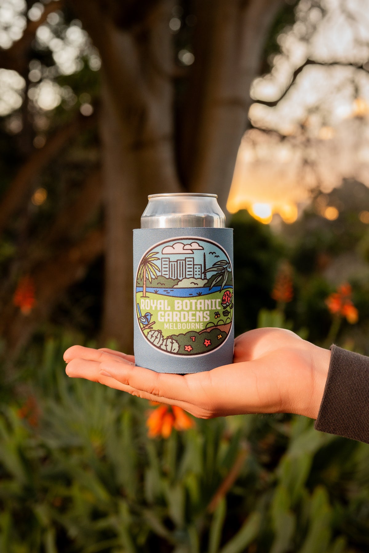 RBGV Stubby Holder Melbourne Scene - Blue