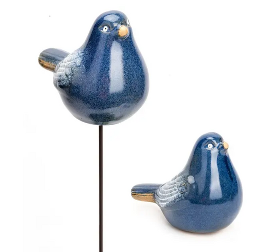 gard orn birds on stick blue ceramic 11.5cm alfresco gardenware 11268